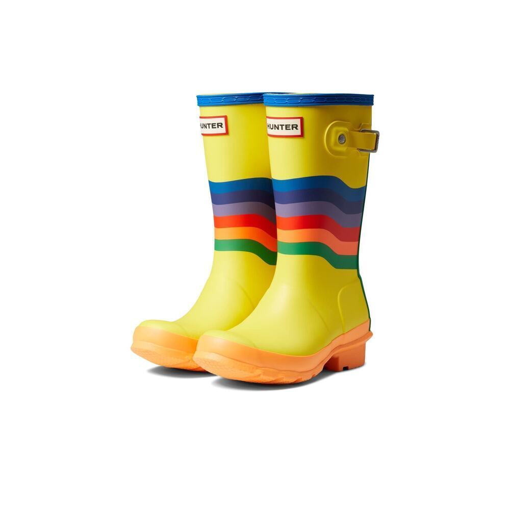 NEW HUNTER Original Wiggle Rainbow Boots Kids Tall Rain Yellow Wellies UK 1 - Picture 1 of 12